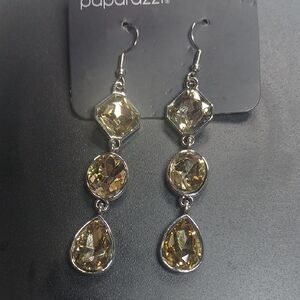 Paparazzi Chic Silver and Brown Gemstone Earrings